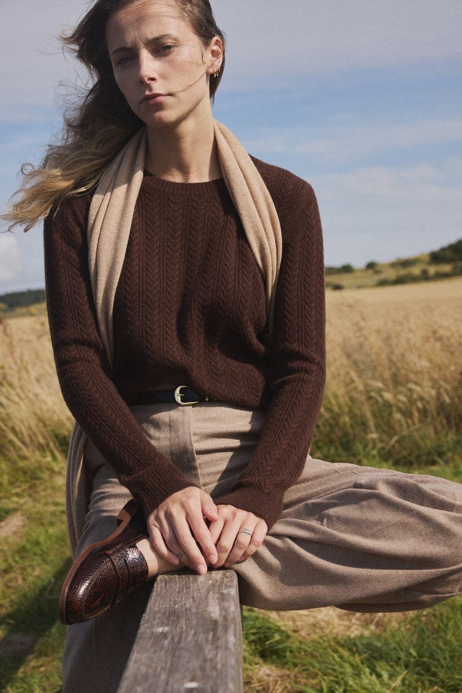 Pull Col Rond Torsades Milena - Marron - Femme