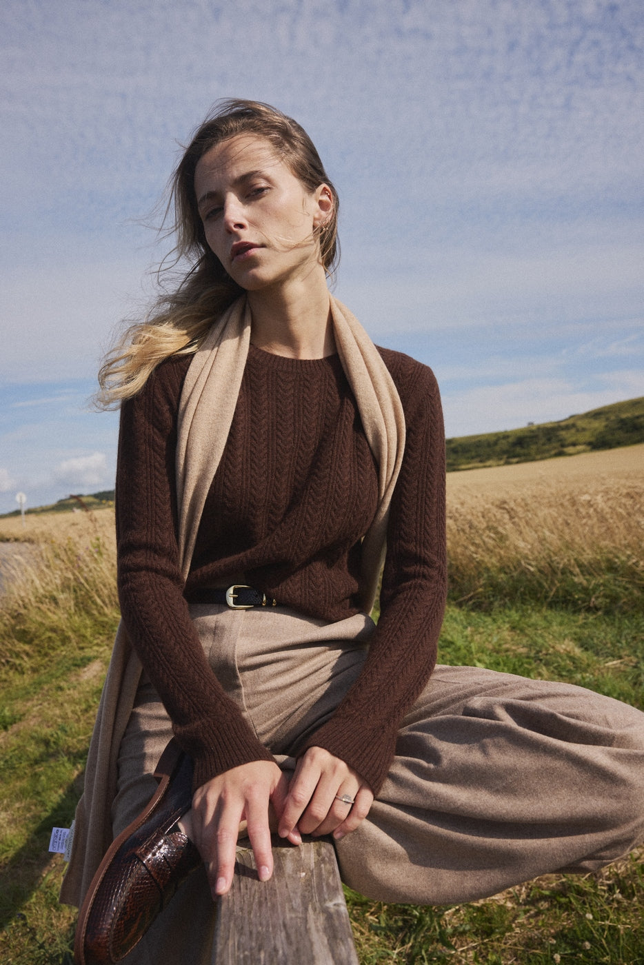 Pull Col Rond Torsades Milena - Marron - Femme