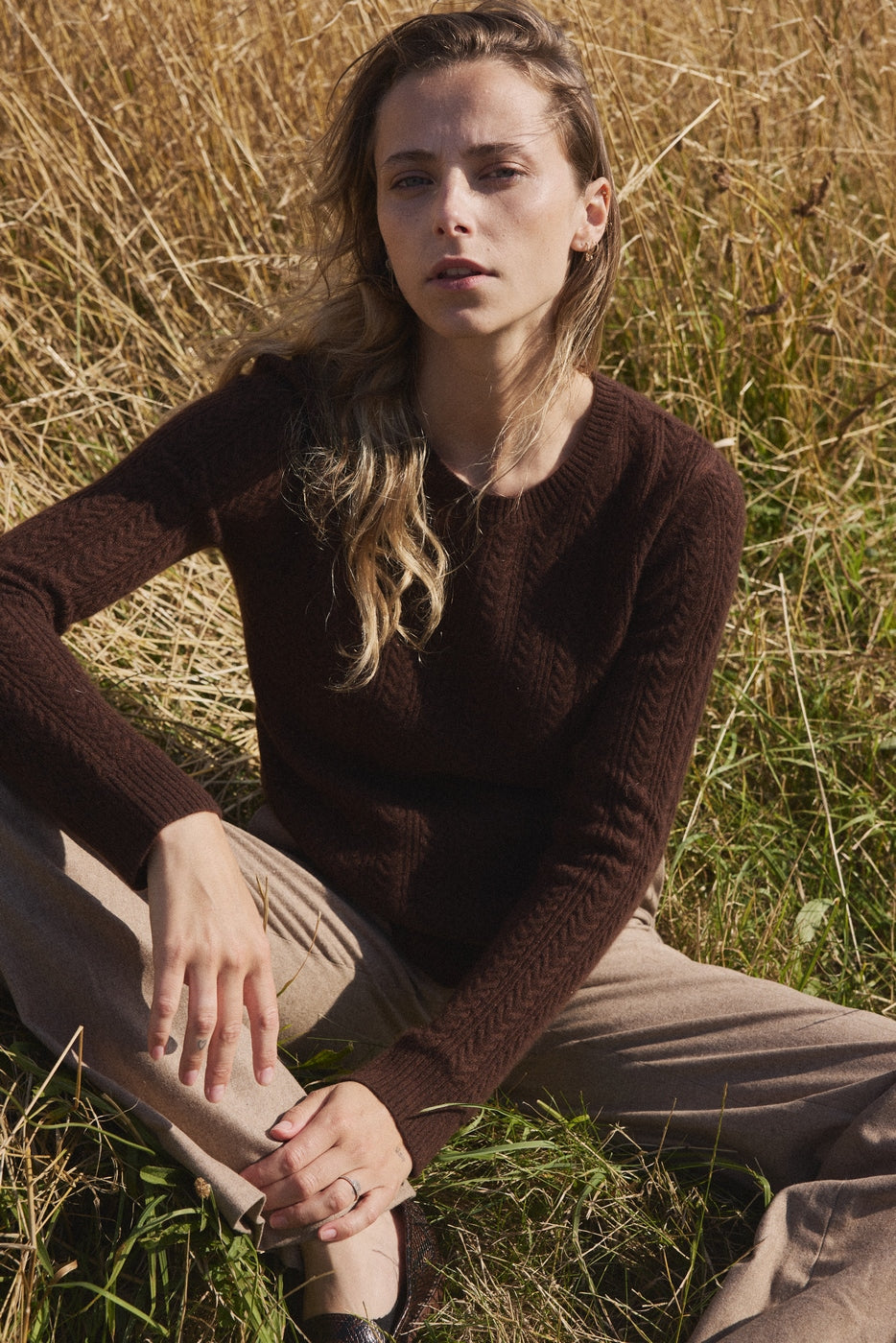 Pull Col Rond Torsades Milena - Marron - Femme