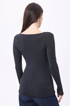 Camiseta de cuello en V con encaje Milo - Negro - Mujer