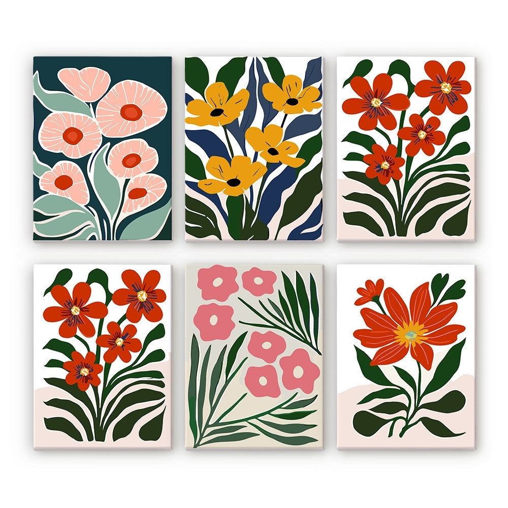Mini Paint By Numbers 15X20Cm (6 Pieces) - Colourful Floral Patterns