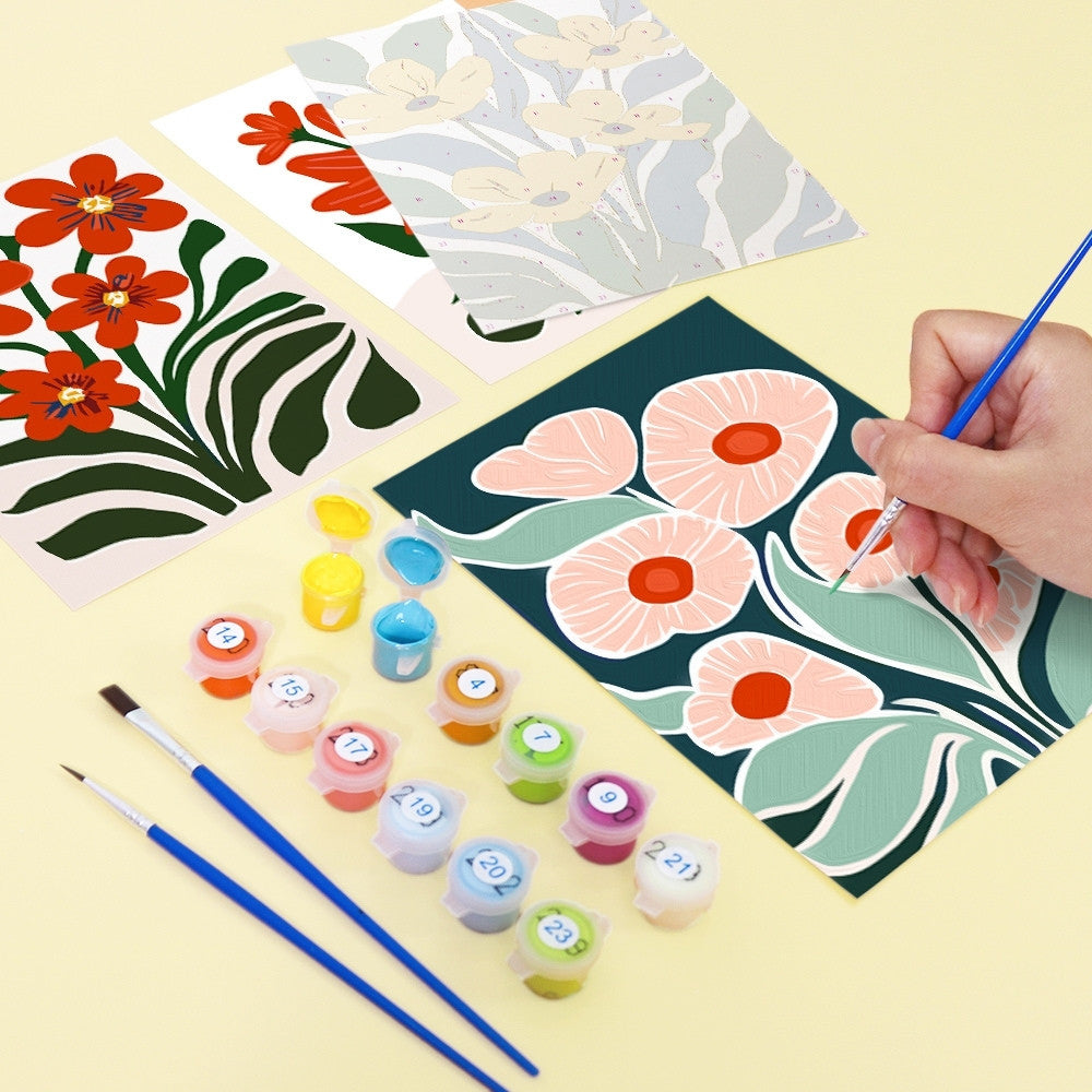 Mini Paint By Numbers 15X20Cm (6 Pieces) - Colourful Floral Patterns