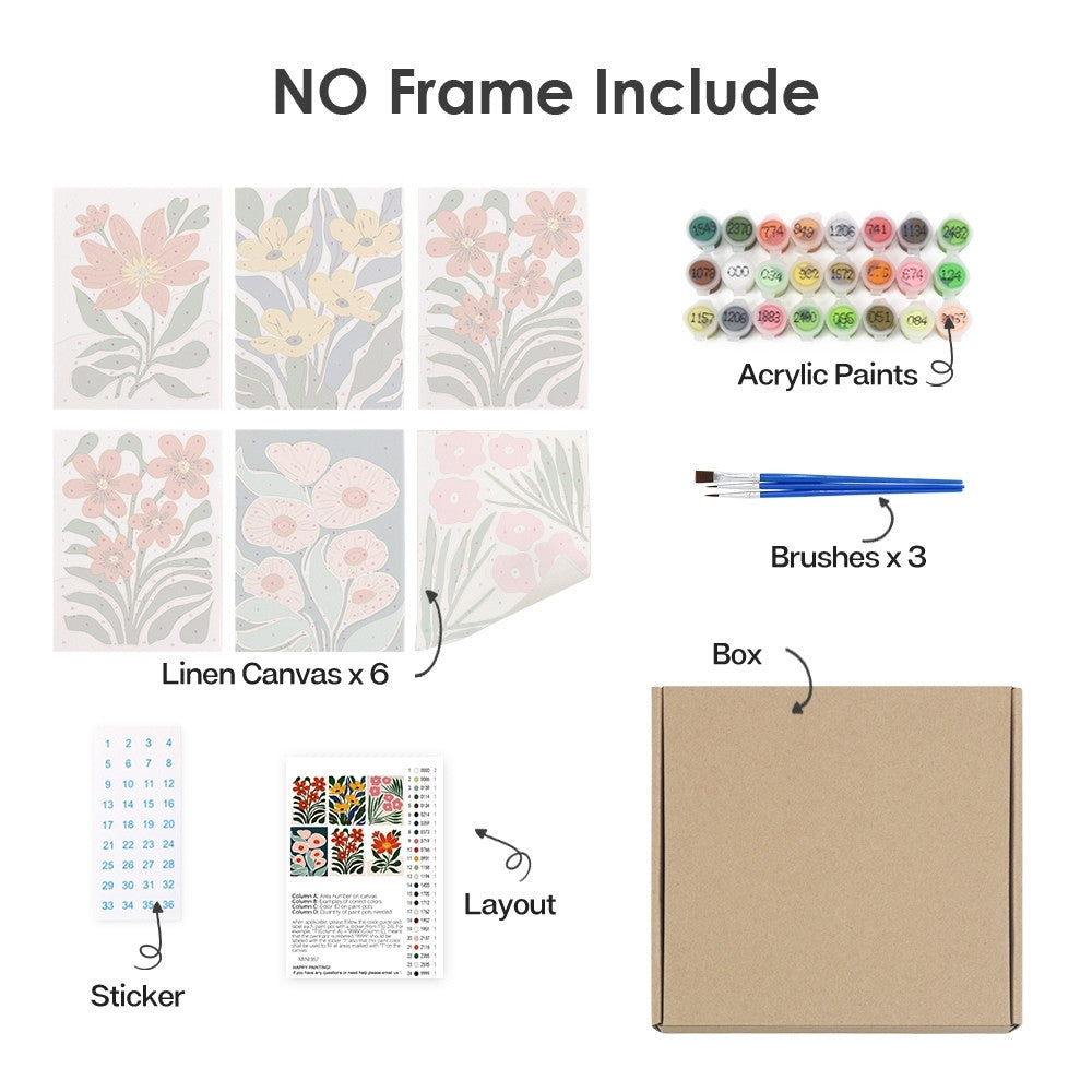 Mini Paint By Numbers 15X20Cm (6 Pieces) - Colourful Floral Patterns