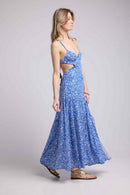 Long Dress with Straps - Blue Flowers