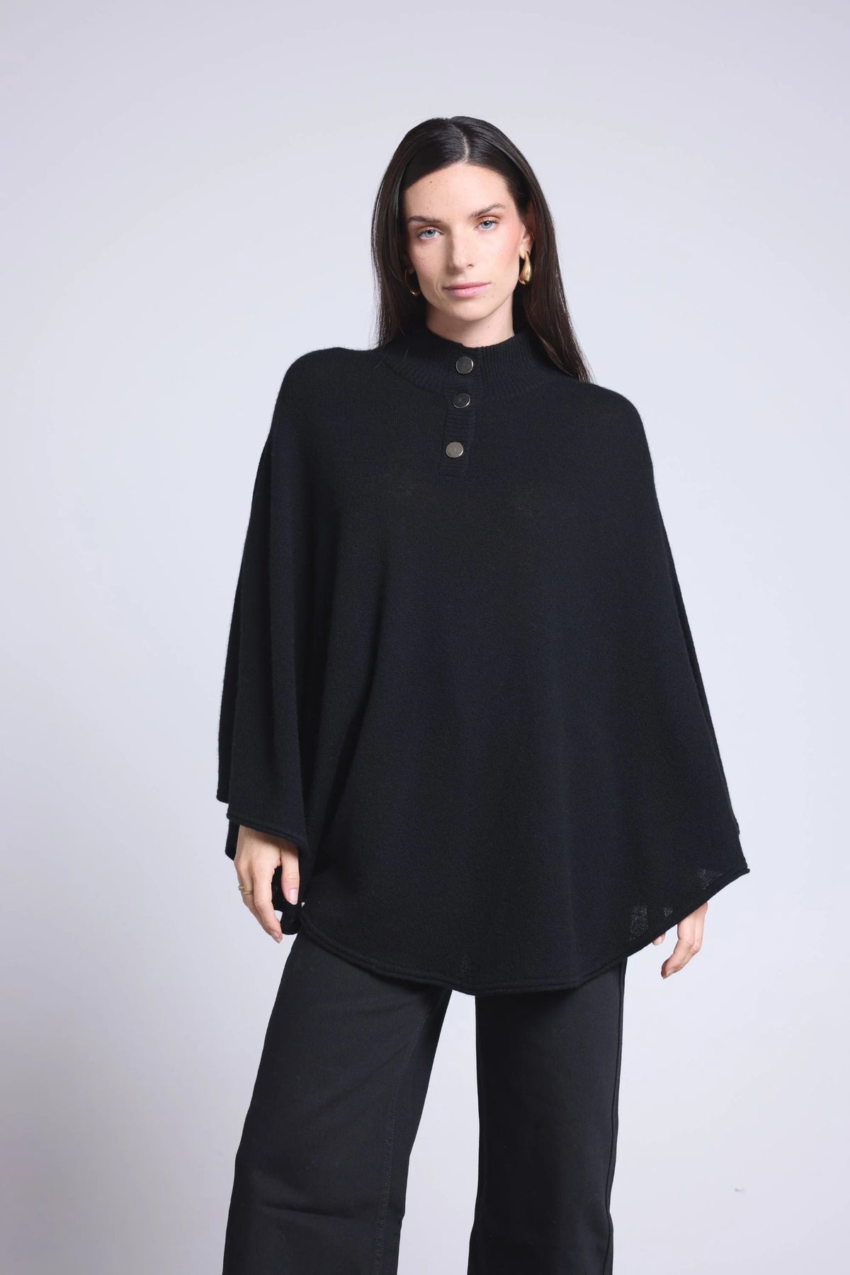 Poncho Boutons Dores Miranda - Noir - Femme - Cachemire Et Laine