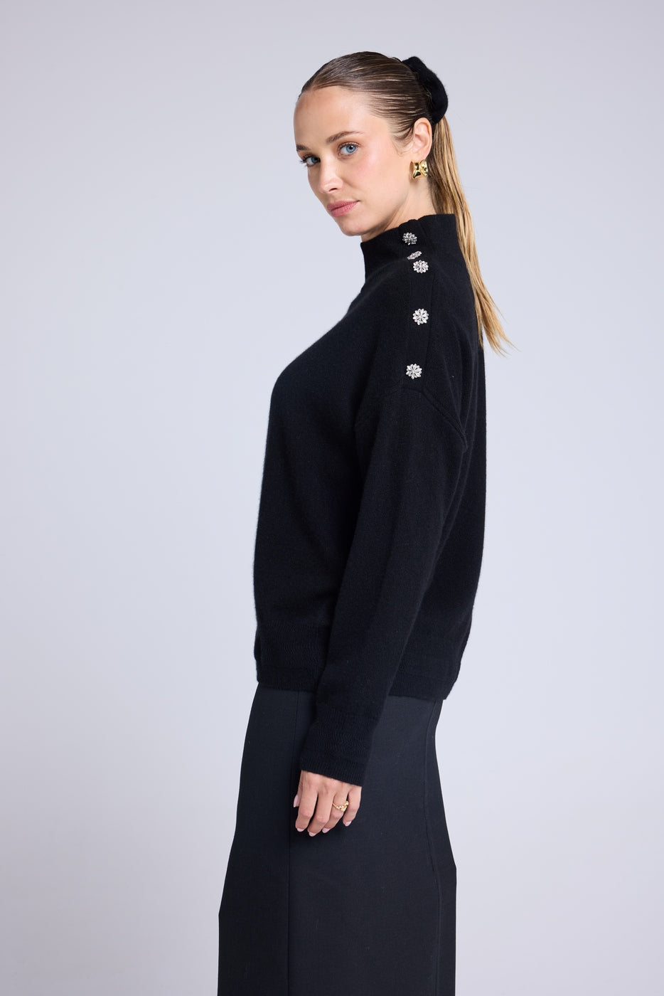Miranda High-Neck Embellished Jumper - Black - Women