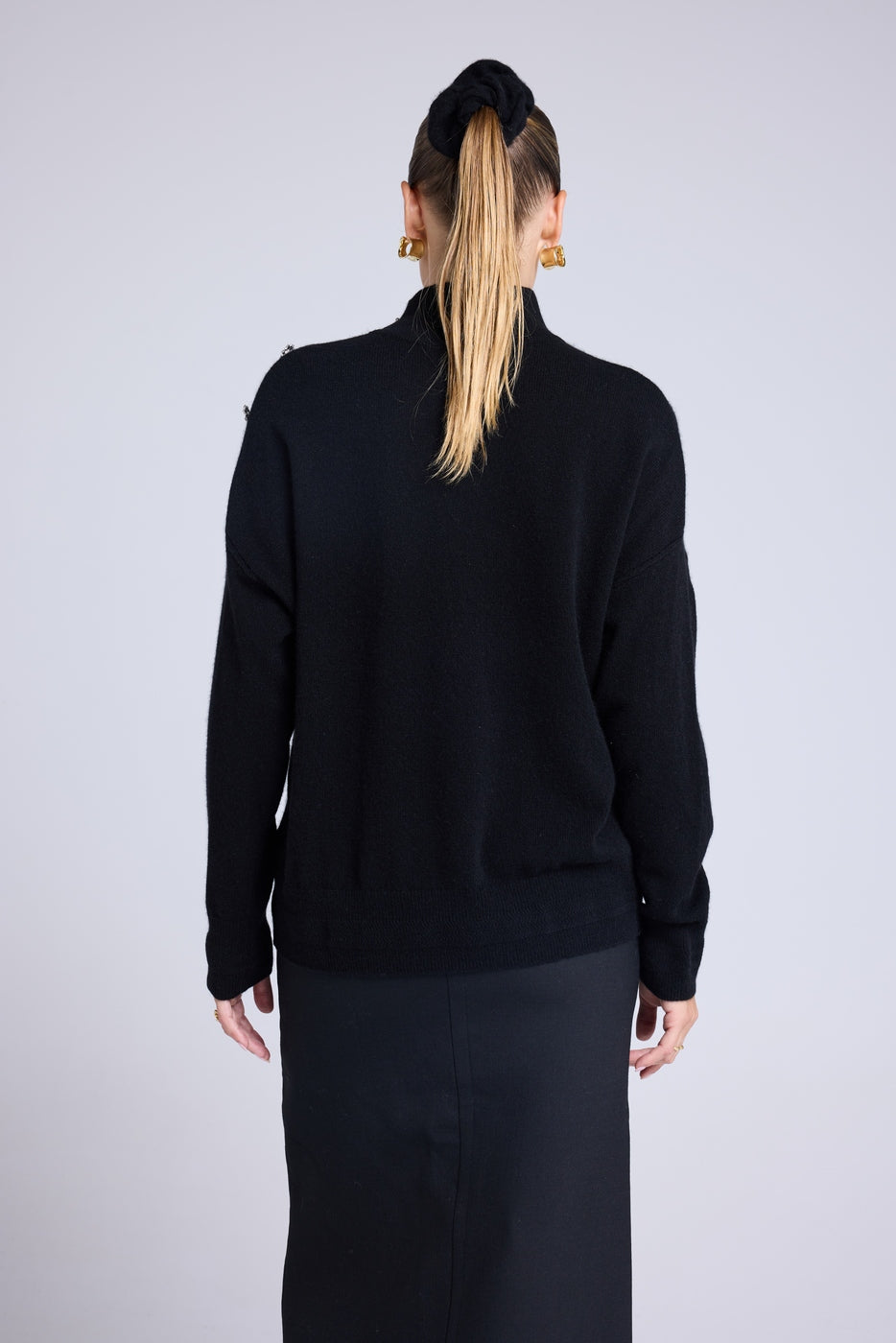 Miranda High-Neck Embellished Jumper - Black - Women