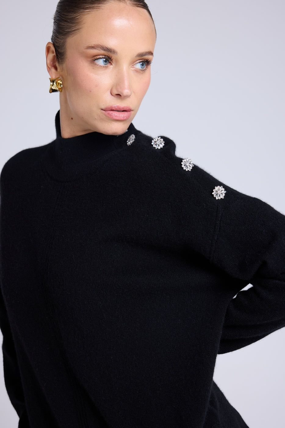 Miranda High-Neck Embellished Jumper - Black - Women
