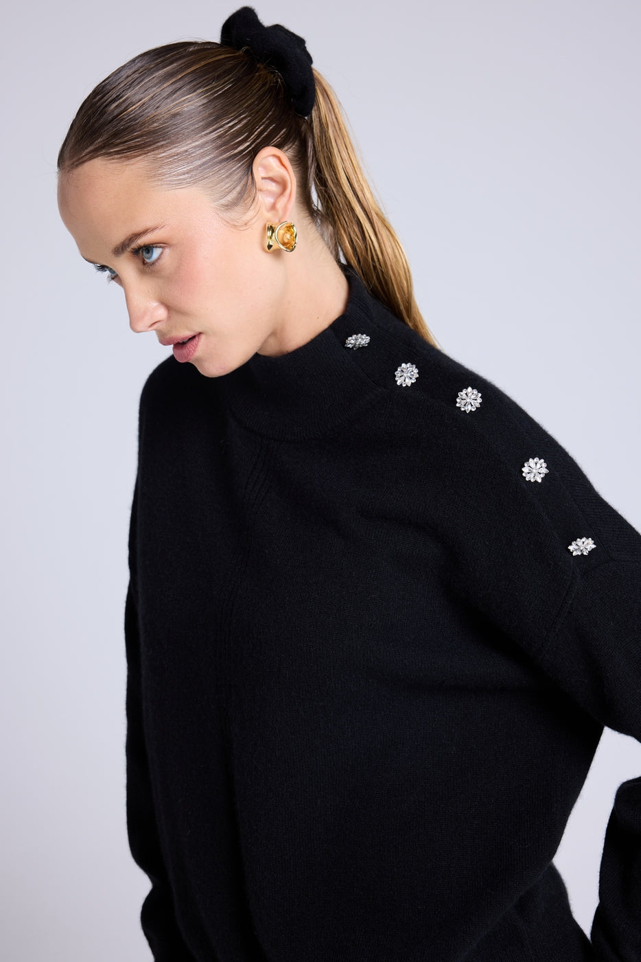 Miranda High-Neck Embellished Jumper - Black - Women