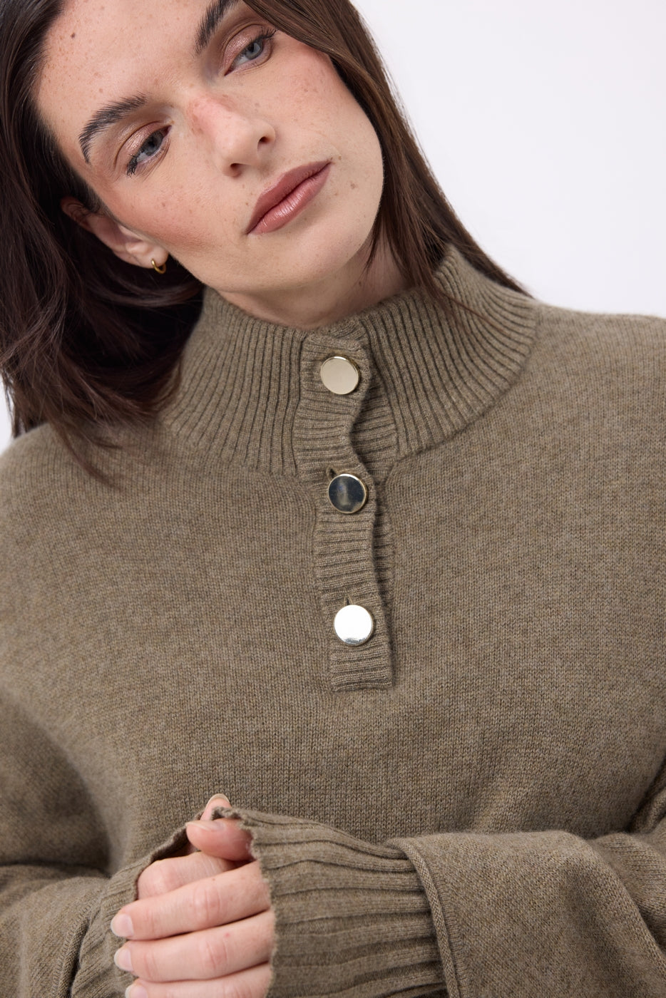Poncho Capa Botones Dorados Miranda - Caqui Jaspeado - Mujer