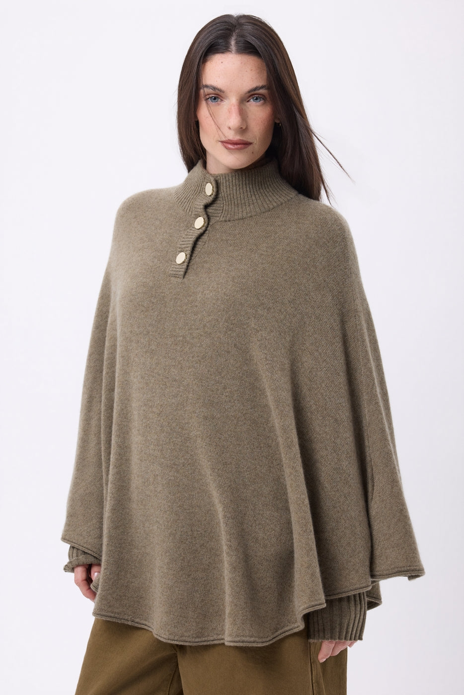 Poncho Capa Botones Dorados Miranda - Caqui Jaspeado - Mujer