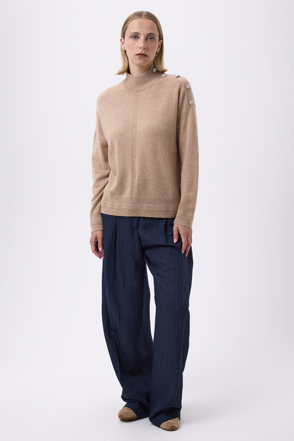 Pull Col Montant A Bijoux Miranda - Beige Crème - Femme