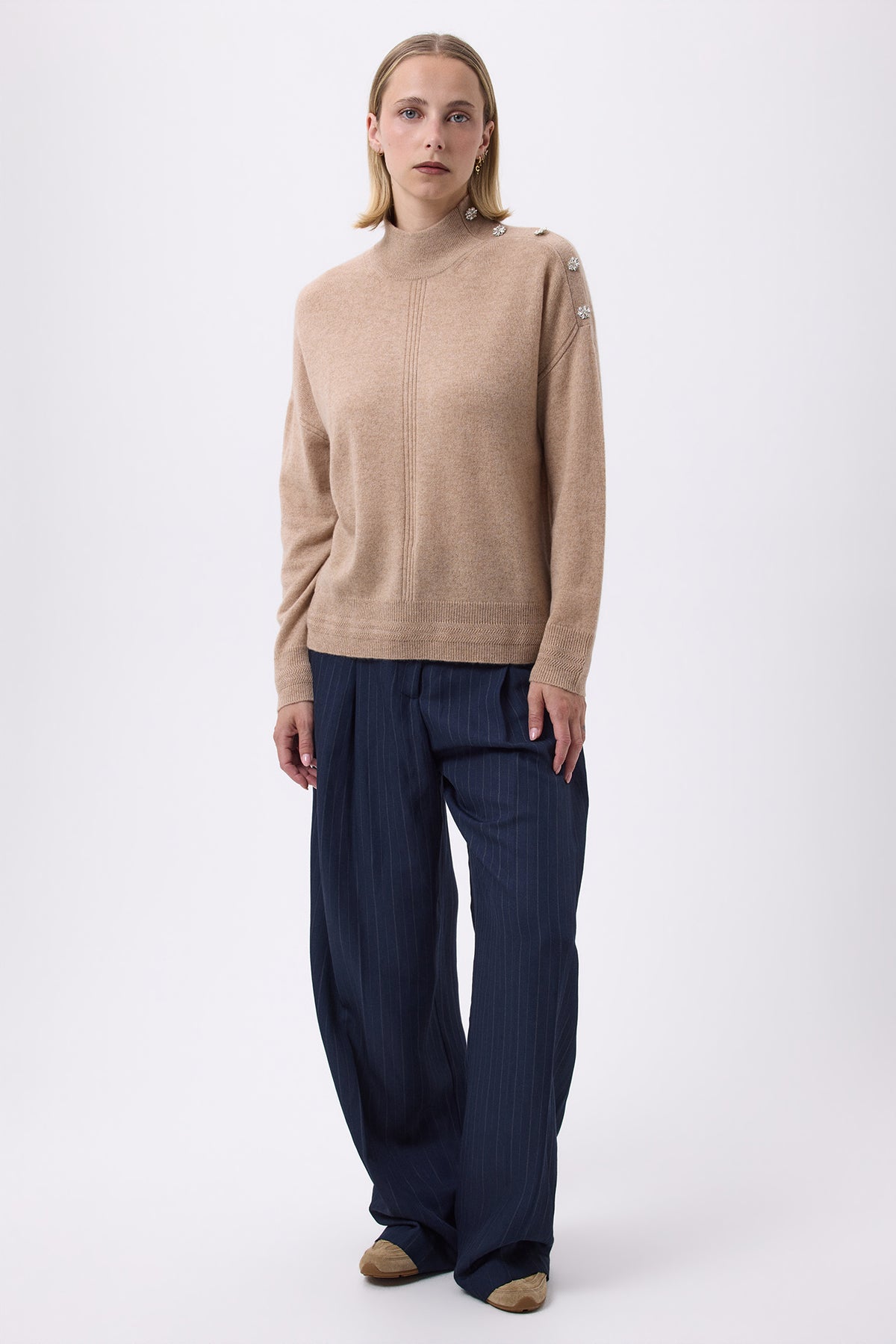 Pull Col Montant A Bijoux Miranda - Beige Crème - Femme