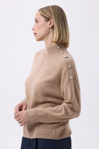 Pull Col Montant A Bijoux Miranda - Beige Crème - Femme