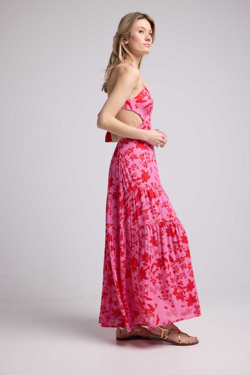 Vestido Largo con Tirantes - Rosa Rojo