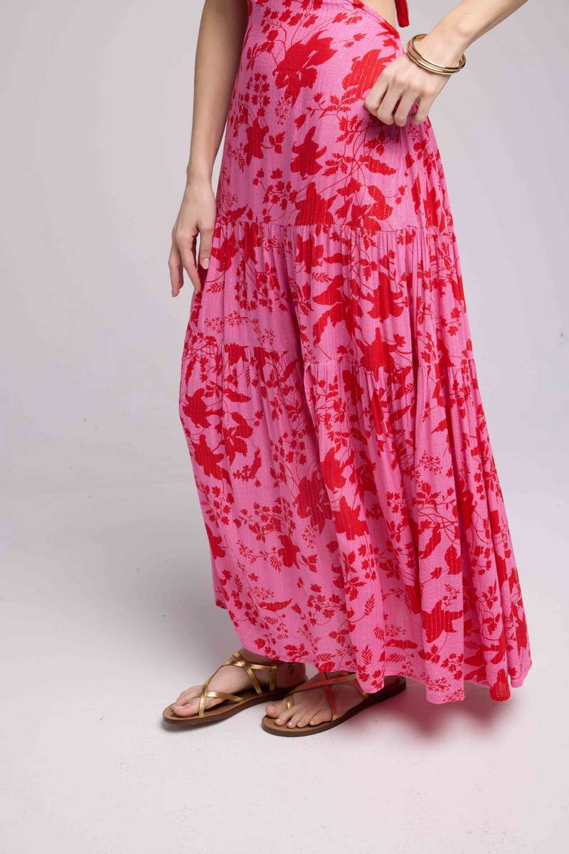 Vestido Largo con Tirantes - Rosa Rojo