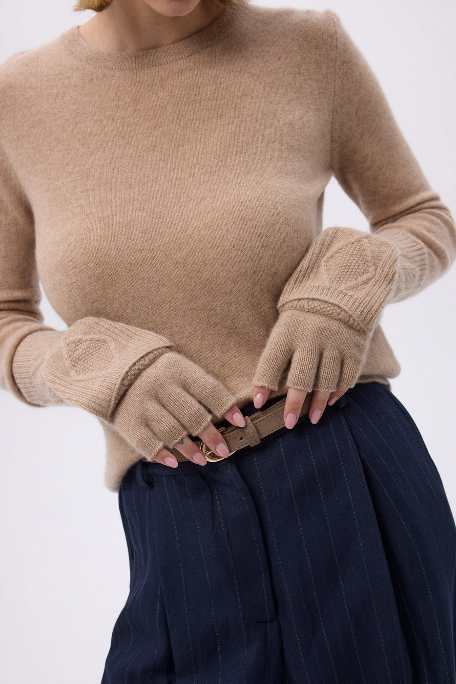 Mitbut Flap Fingerless Gloves - Cream Beige - Unisex