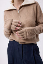 Mitbut Flap Fingerless Gloves - Cream Beige - Unisex