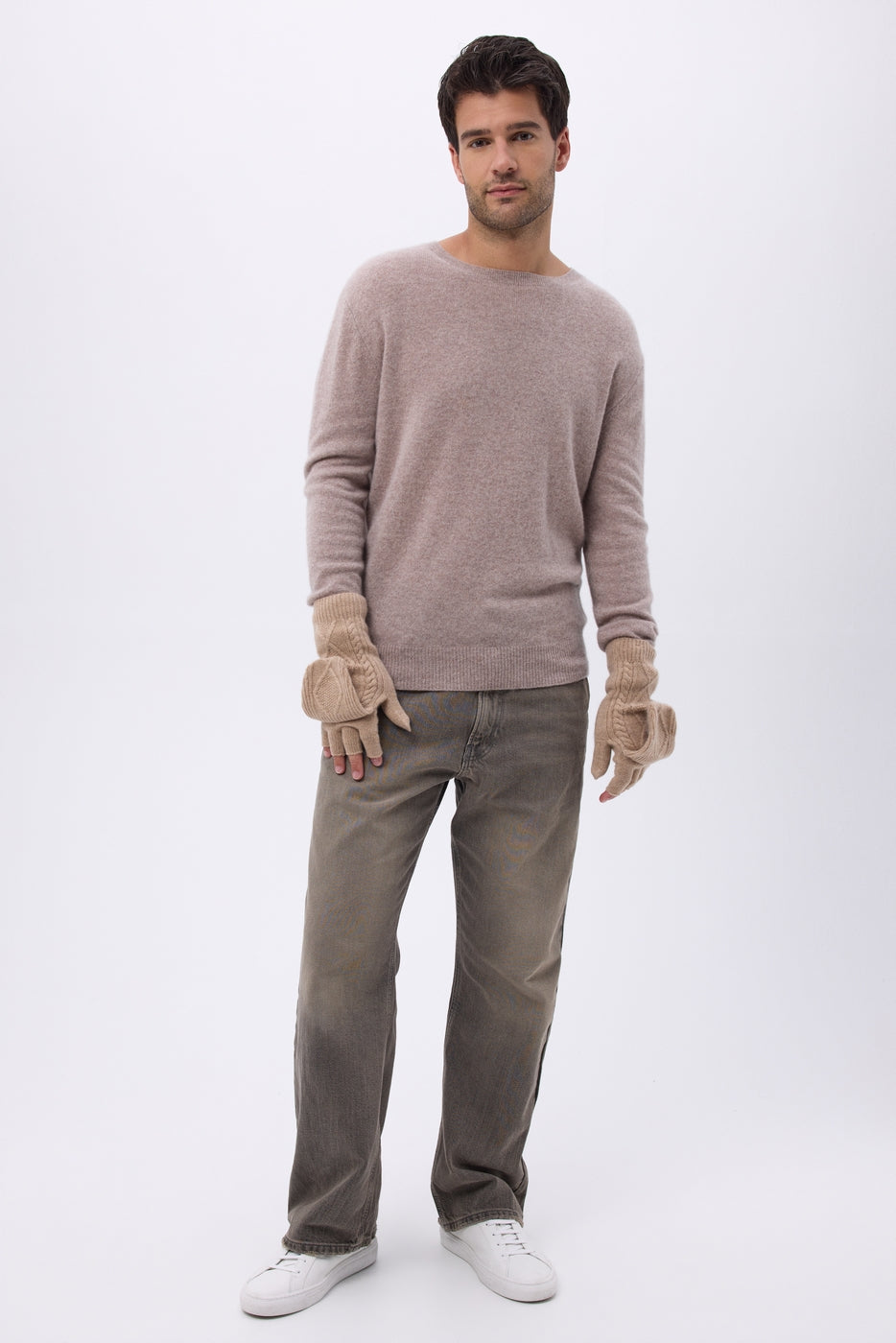 Mitbut Flap Fingerless Gloves - Cream Beige - Unisex