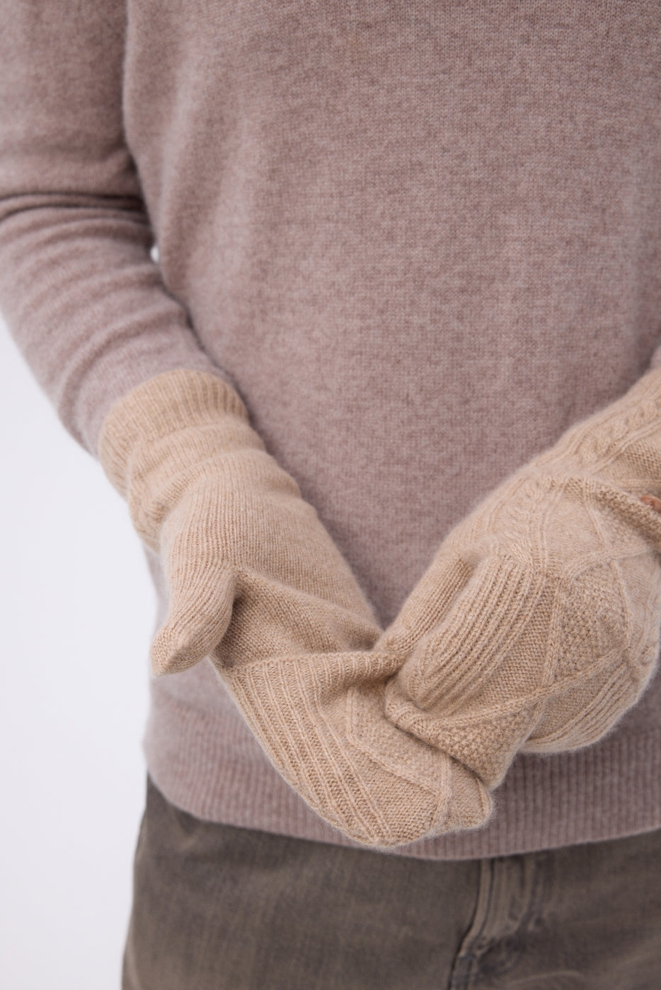 Mitbut Flap Fingerless Gloves - Cream Beige - Unisex