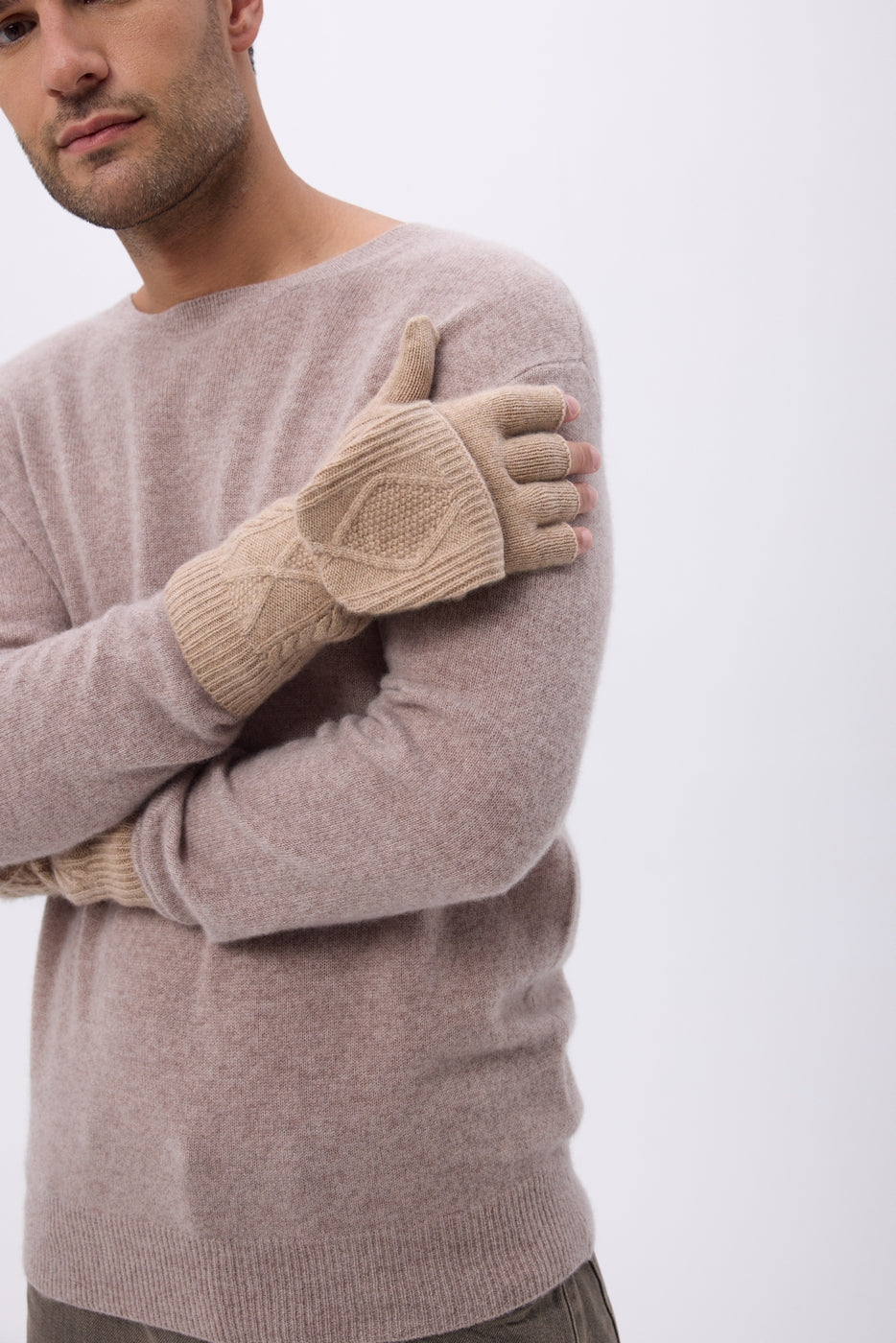 Mitbut Flap Fingerless Gloves - Cream Beige - Unisex