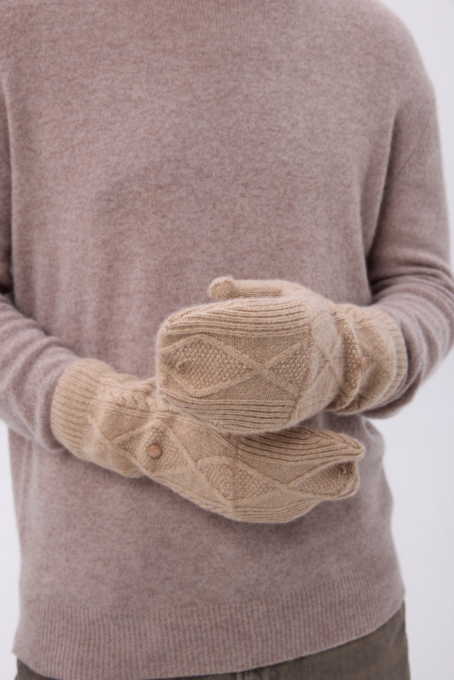 Mitbut Flap Fingerless Gloves - Cream Beige - Unisex