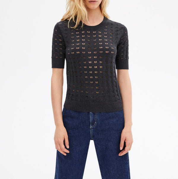 Eric Bompard - Pull Ras De Cou Point Cœur Coton Bio Et Cachemire - Anthracite - Femme