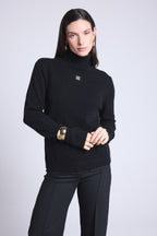 Sweter Z Golfem Z Monogramem Monogramme – Czarno-Biały – Damski – 100% Kaszmir