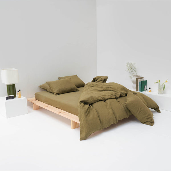 ropa de cama de alta gama de lino lavado verde oliva most