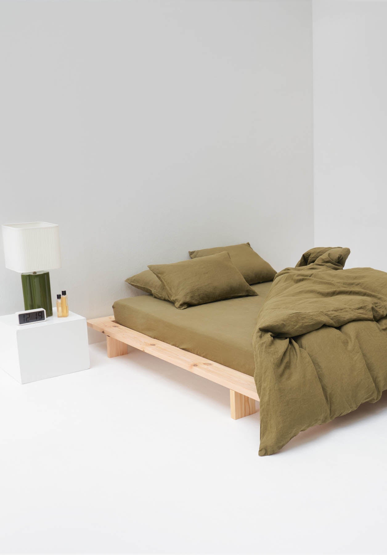 Sábana Bajera - Lino Lavado 190G/M² - Verde Oliva
