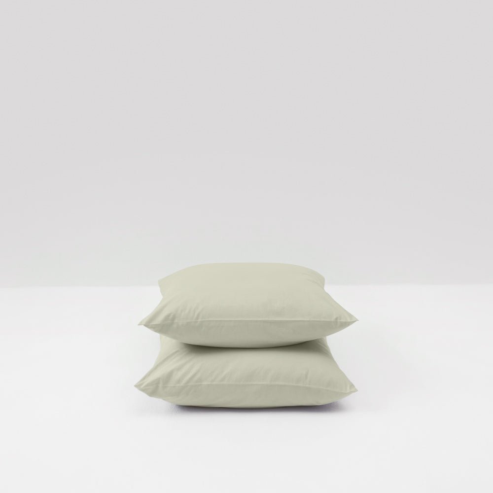 2 Taies D'Oreiller - En Percale De Coton Lavé 300 Fils - Vert Sauge