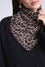 Unisex-Kaschmir-Bandana Moussa mit Leopardenmuster – Beige – 100 % Kaschmir