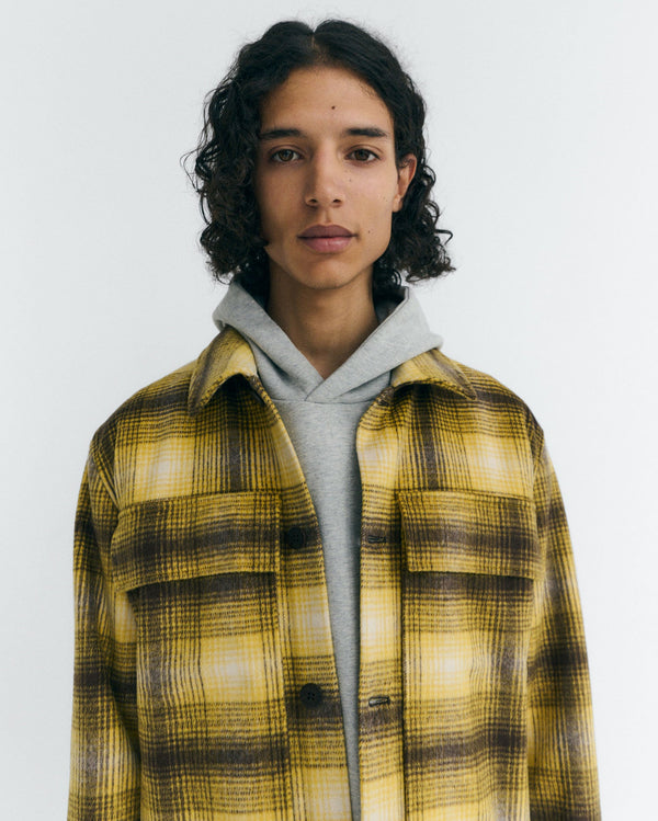Omar sustainable yellow checked wool overshirt - 3