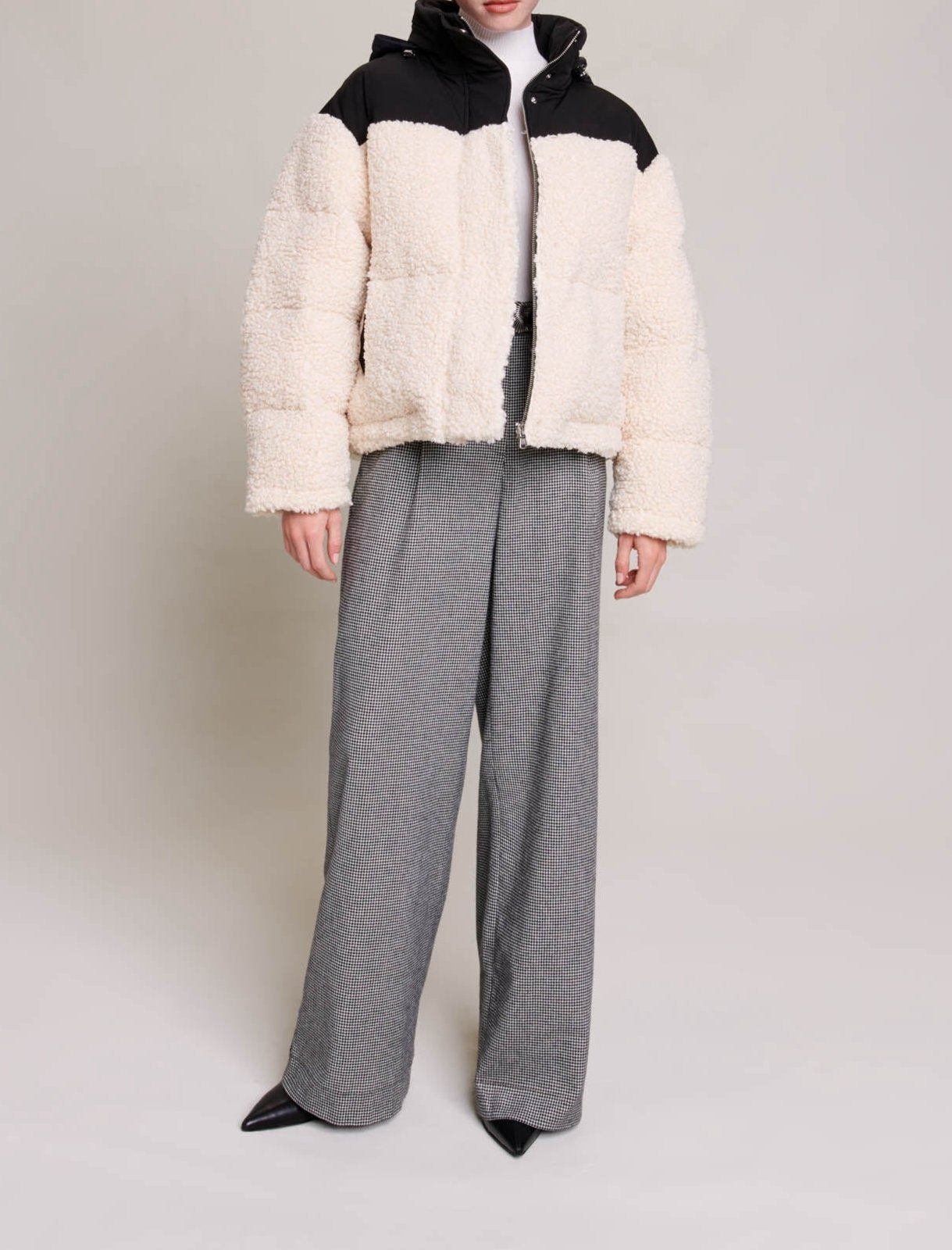 Maje - Down Jacket - Ecru And Black