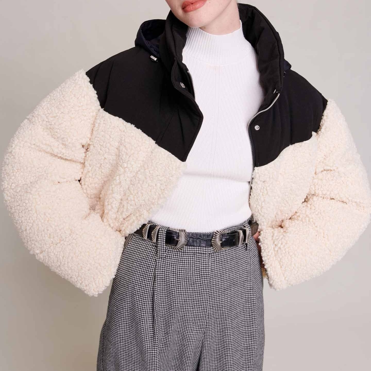 Maje - Down Jacket - Ecru And Black