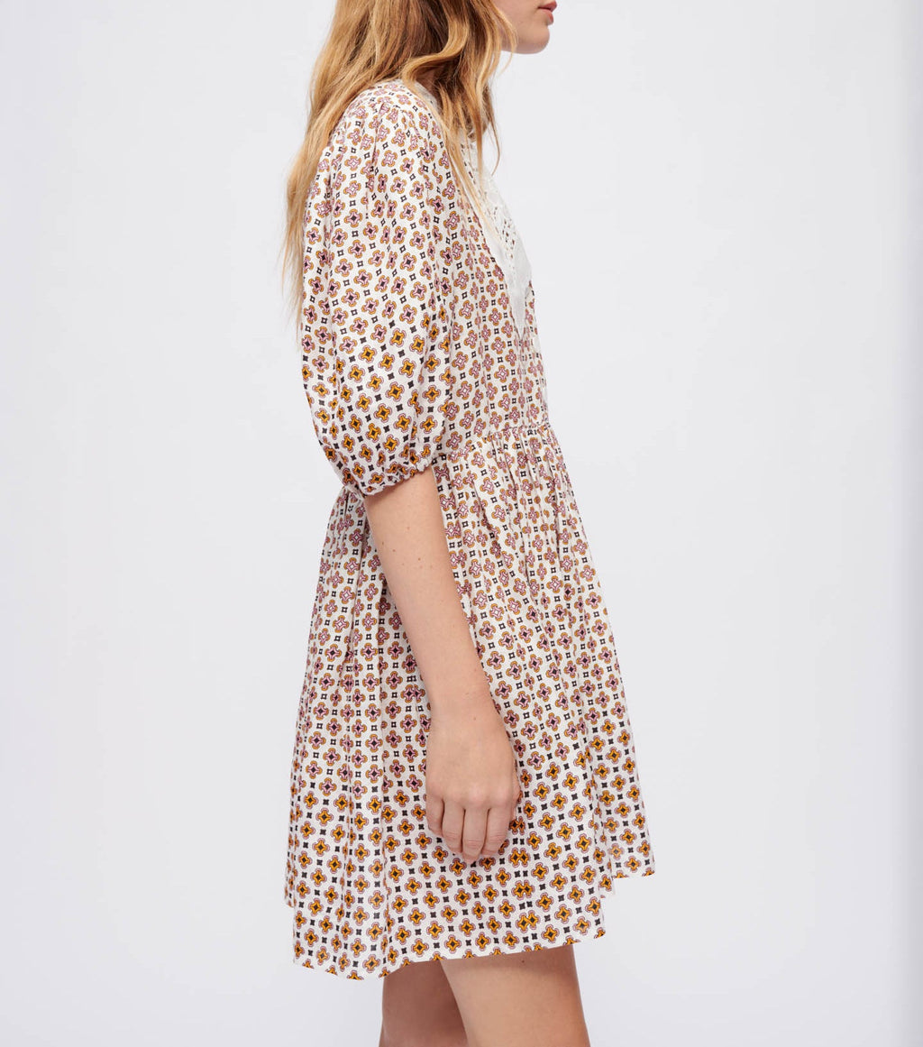 Romelange Dress - Geometric Ecru Background