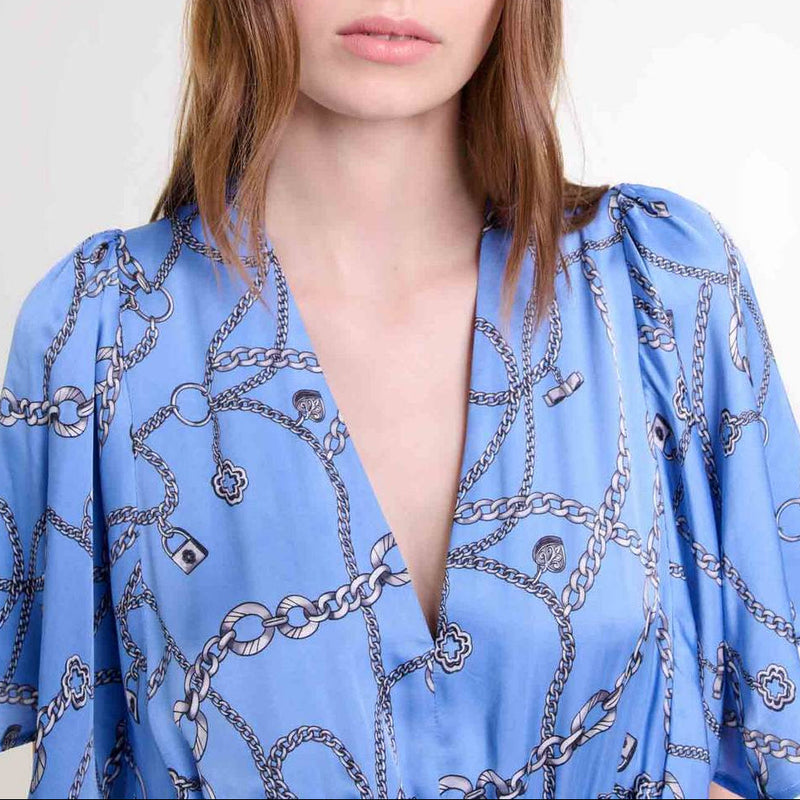 Vestido Racheliani - Estampado de cadena azul