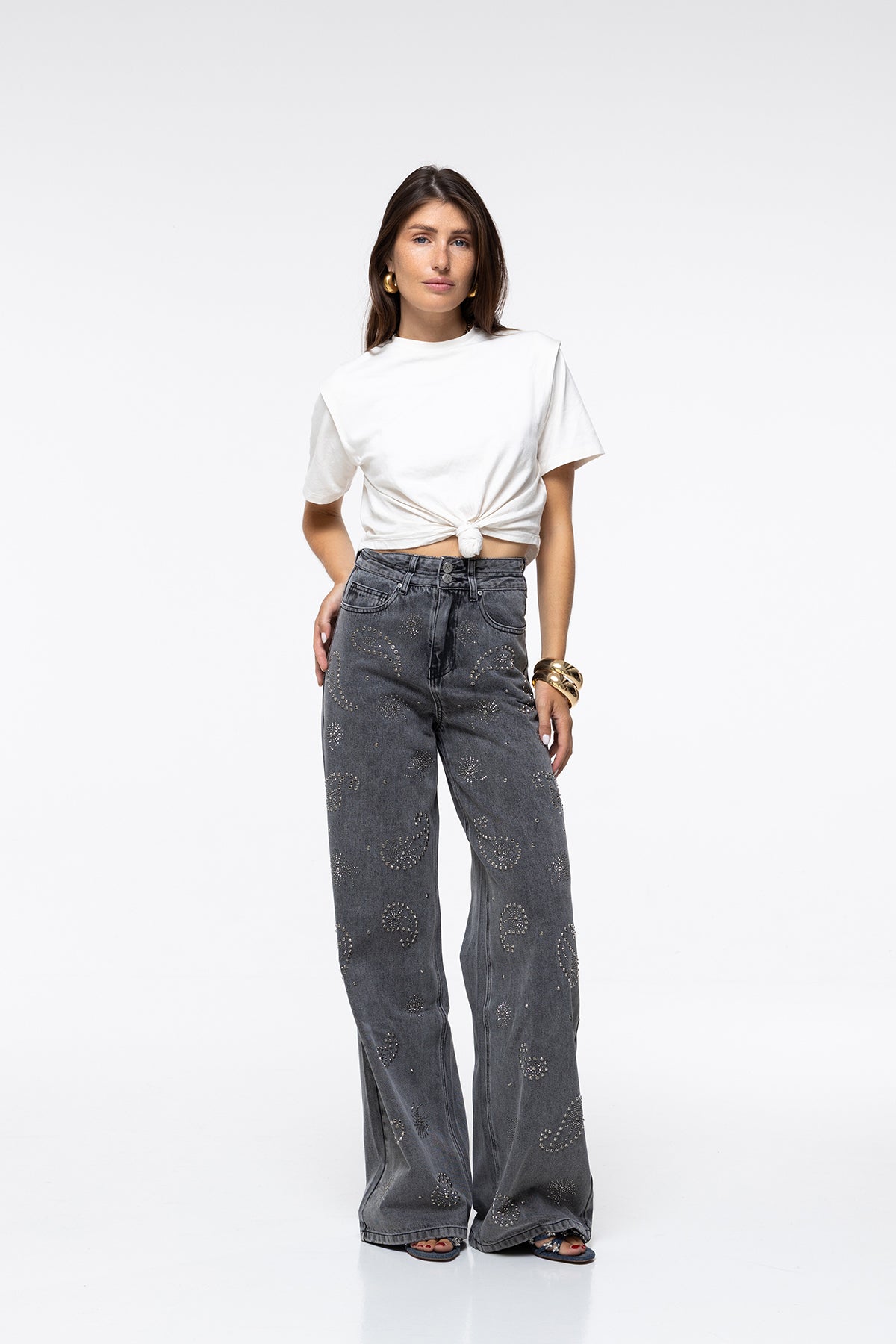 Jeans Lara - Strass Grå