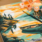 Mini pintura por números 20x20cm con marco Mar y puesta de sol