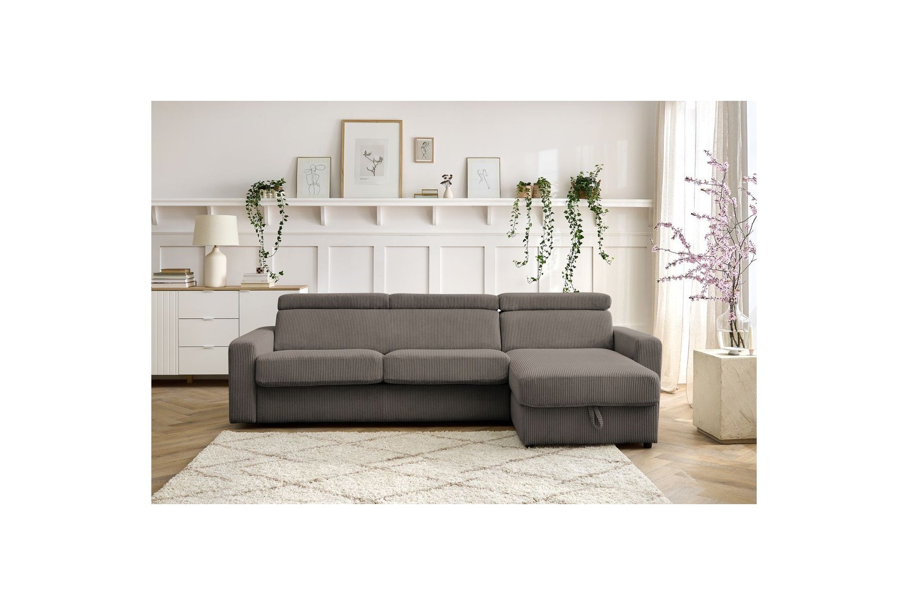 Canapé D'Angle Réversible Convertible Coffre - 140x190 - Monaco - Velours Côtelé