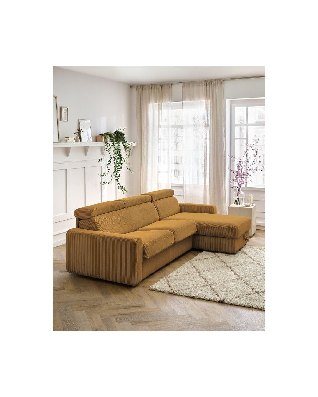 Canapé D'Angle Réversible Convertible Coffre - 140x190 - Monaco - Velours Côtelé