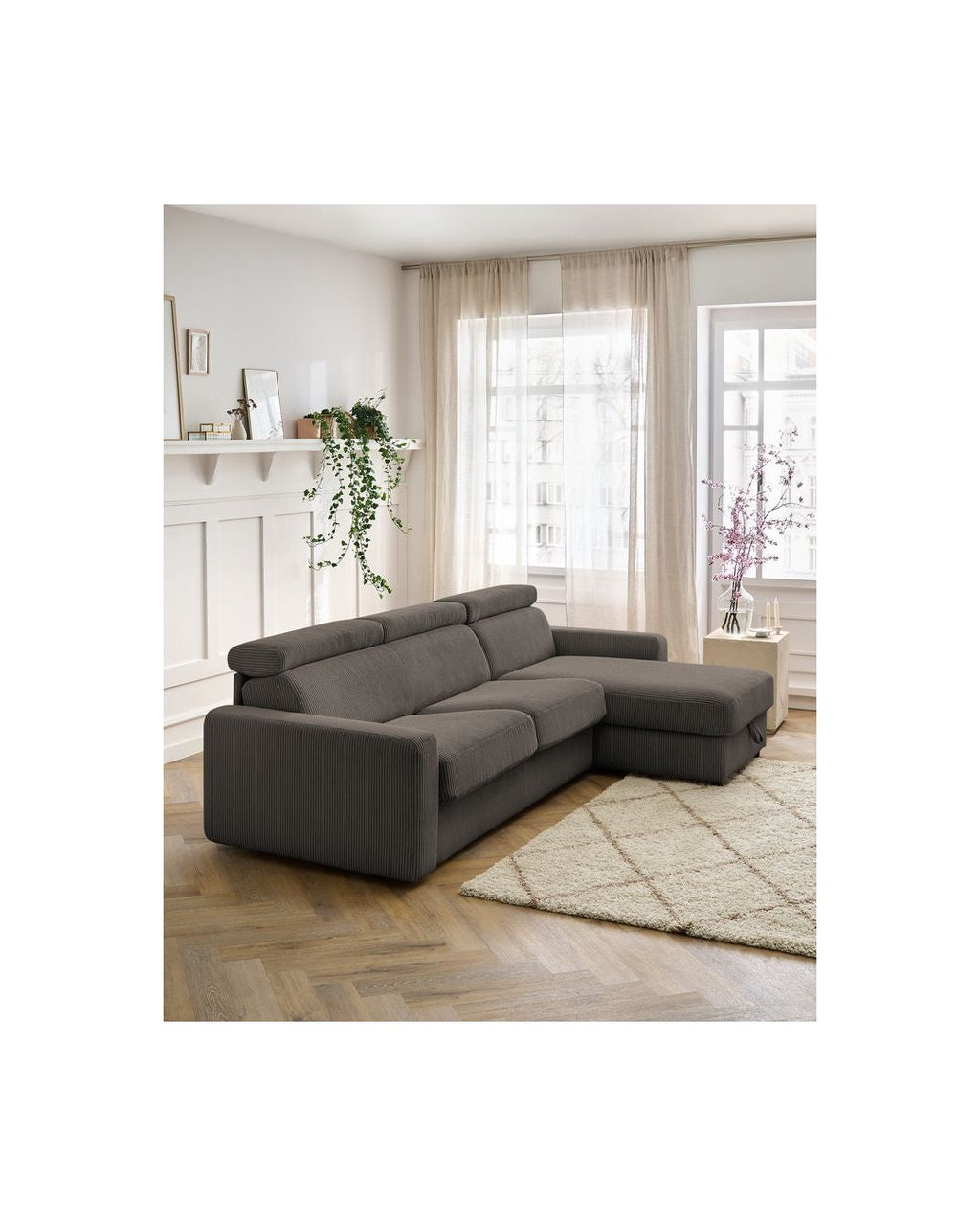Canapé D'Angle Réversible Convertible Coffre - 140x190 - Monaco - Velours Côtelé