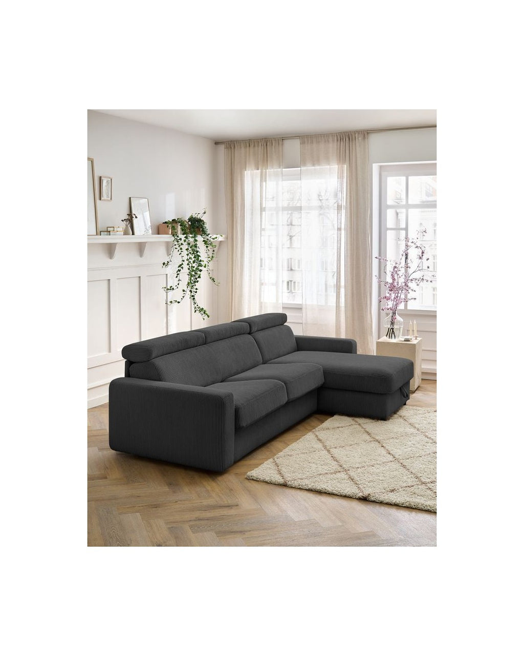 Canapé D'Angle Réversible Convertible Coffre - 140x190 - Monaco - Velours Côtelé