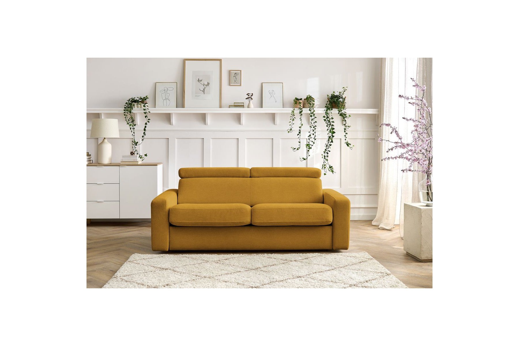 Monaco - Canapé Droit Convertible - 140X190 - Ouverture Express - Tissu Lisse