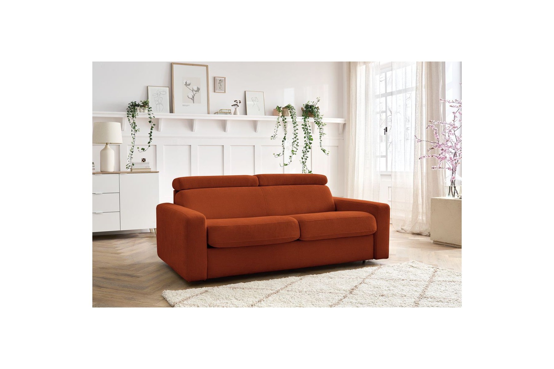 Monaco - Canapé Droit Convertible - 140X190 - Ouverture Express - Tissu Lisse