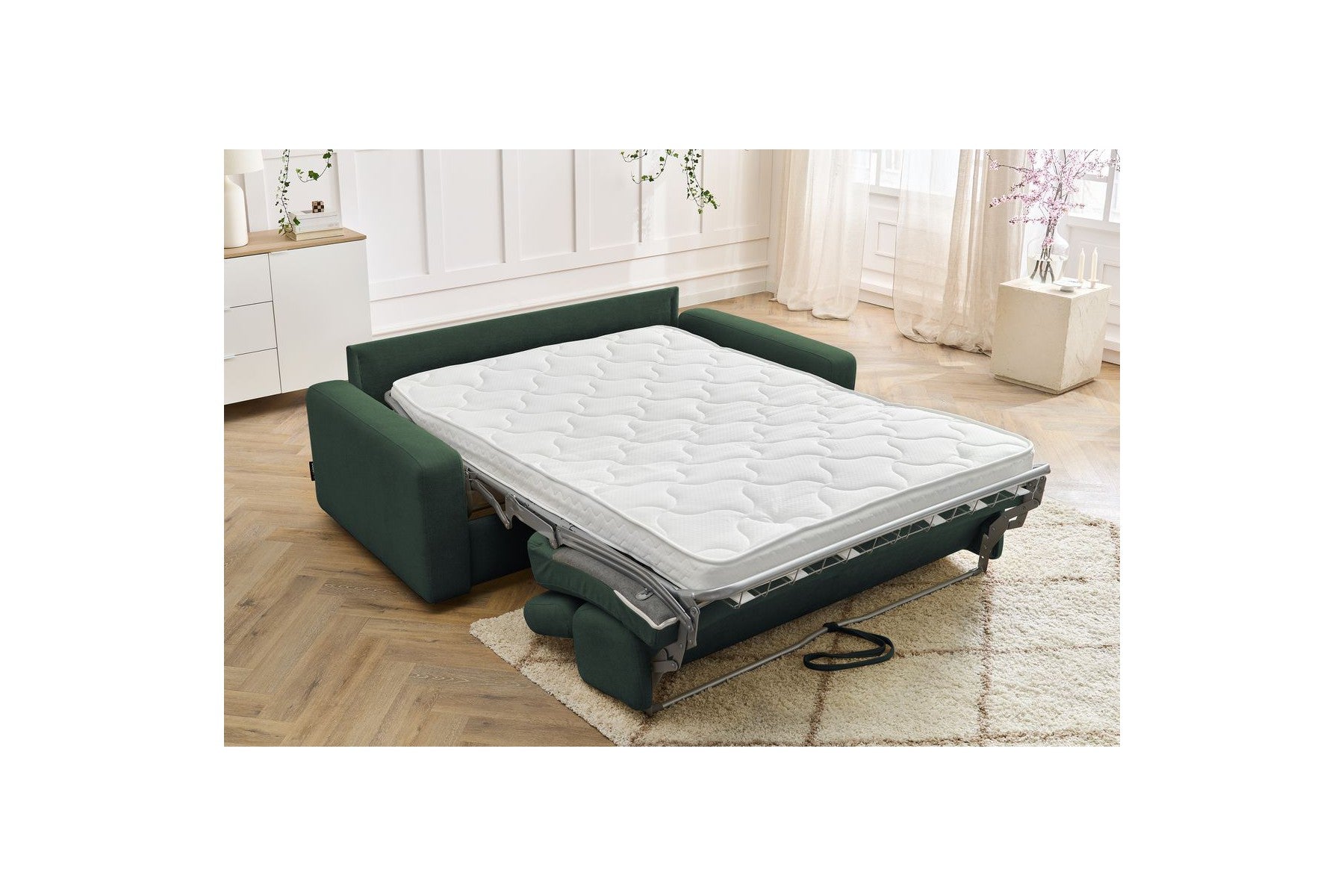 Monaco - Canapé Droit Convertible - 140X190 - Ouverture Express - Tissu Lisse