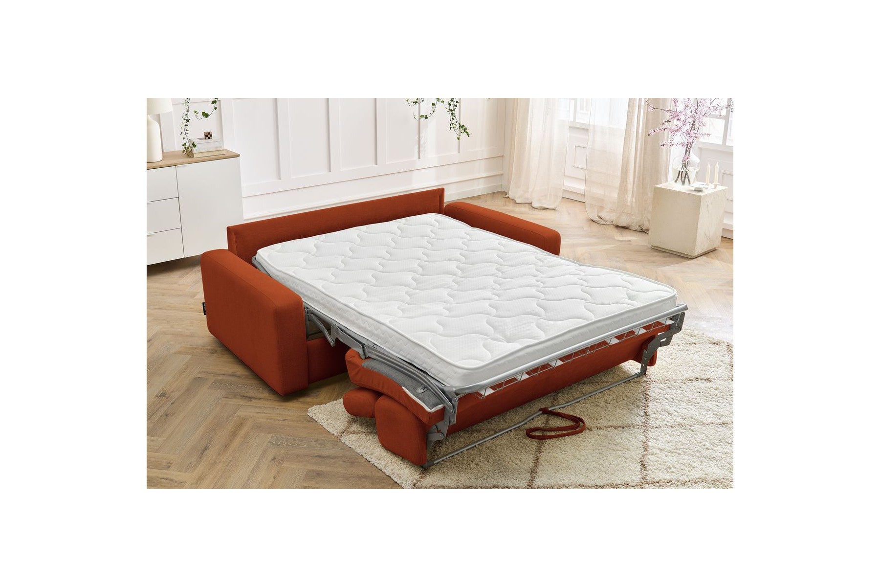 Monaco - Canapé Droit Convertible - 140X190 - Ouverture Express - Tissu Lisse