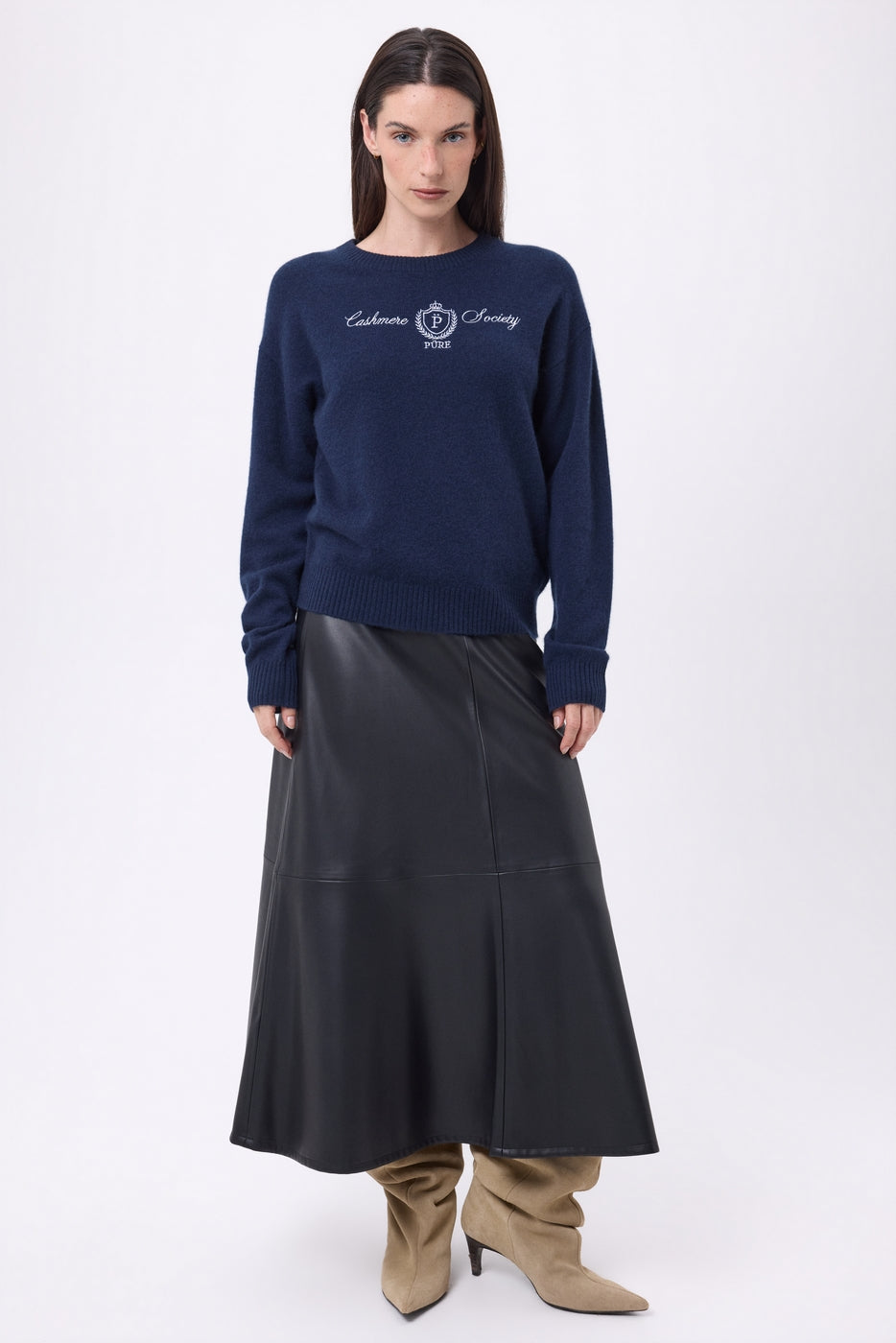 Maglione Girocollo Ricamato Monte Carlo - Blu Marino - Donna - 100% Cachemire