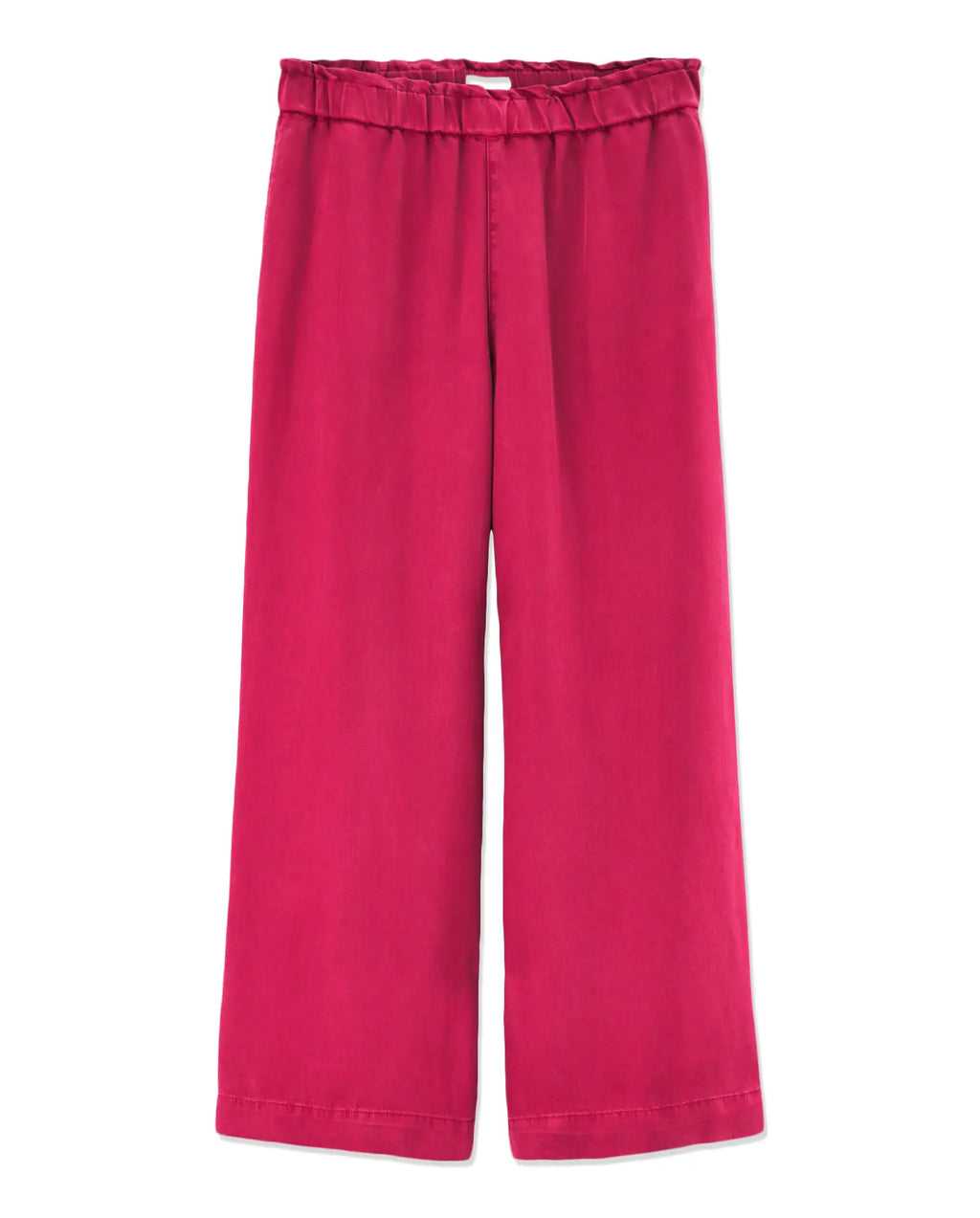 Women's pants in cherry red tencel, wide and fluid cut with elasticated waist for optimal comfort and a casual style.