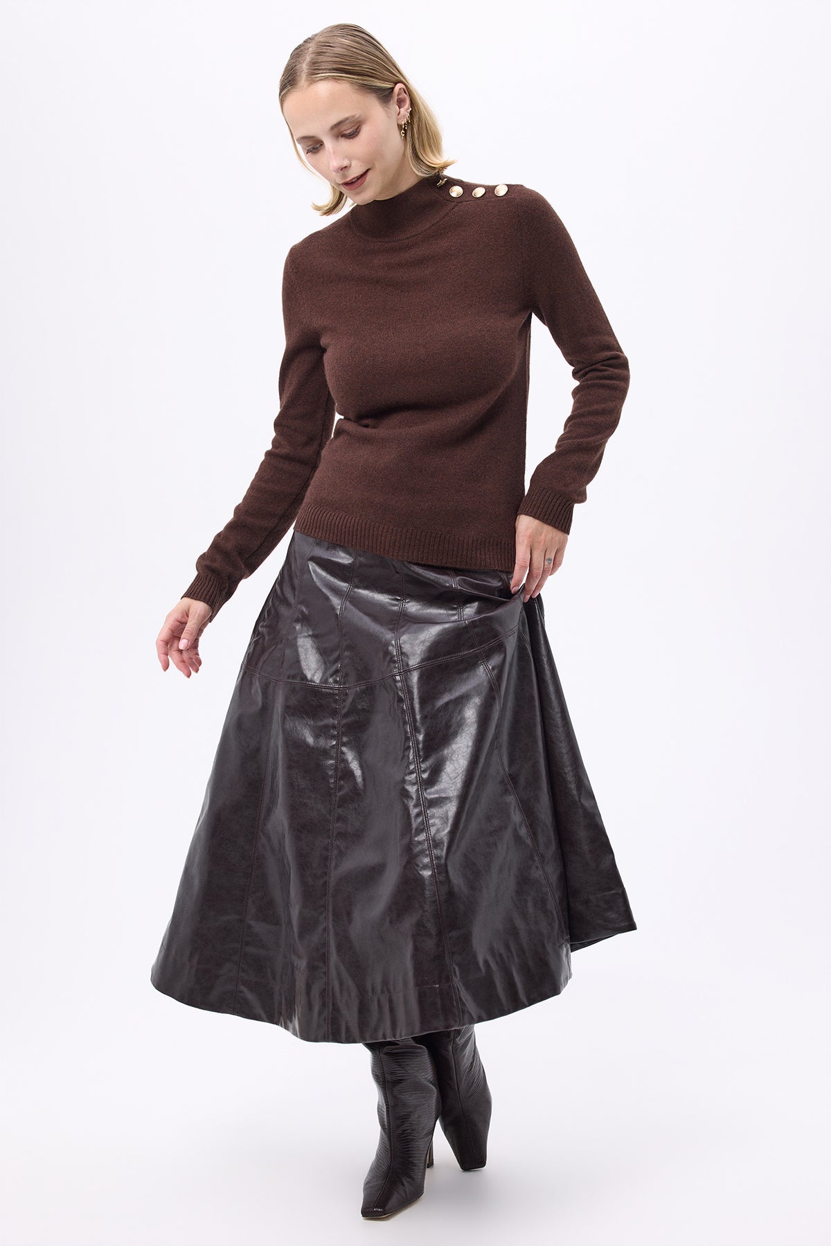 Maglione Collo Lupetto Bottoni Dorati F Nara - Marrone - Donna